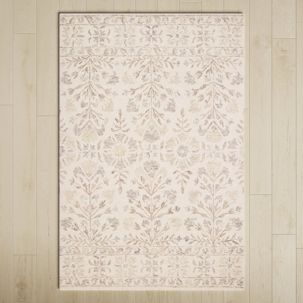 Birch Lane™ Aden Handmade Looped/Hooked Wool Ivory/Neutral Rug